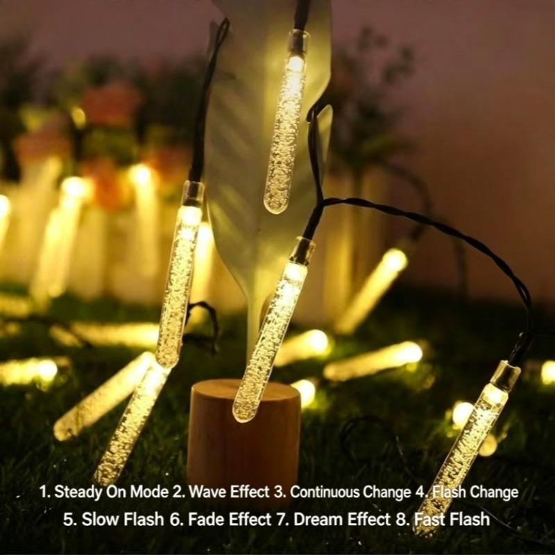 Christmas Decor Outdoor Solar Powered String Lights 20/50/100 LED Cylindrical Bubble Wand Lights for Wedding Party Birthday Garden Camping