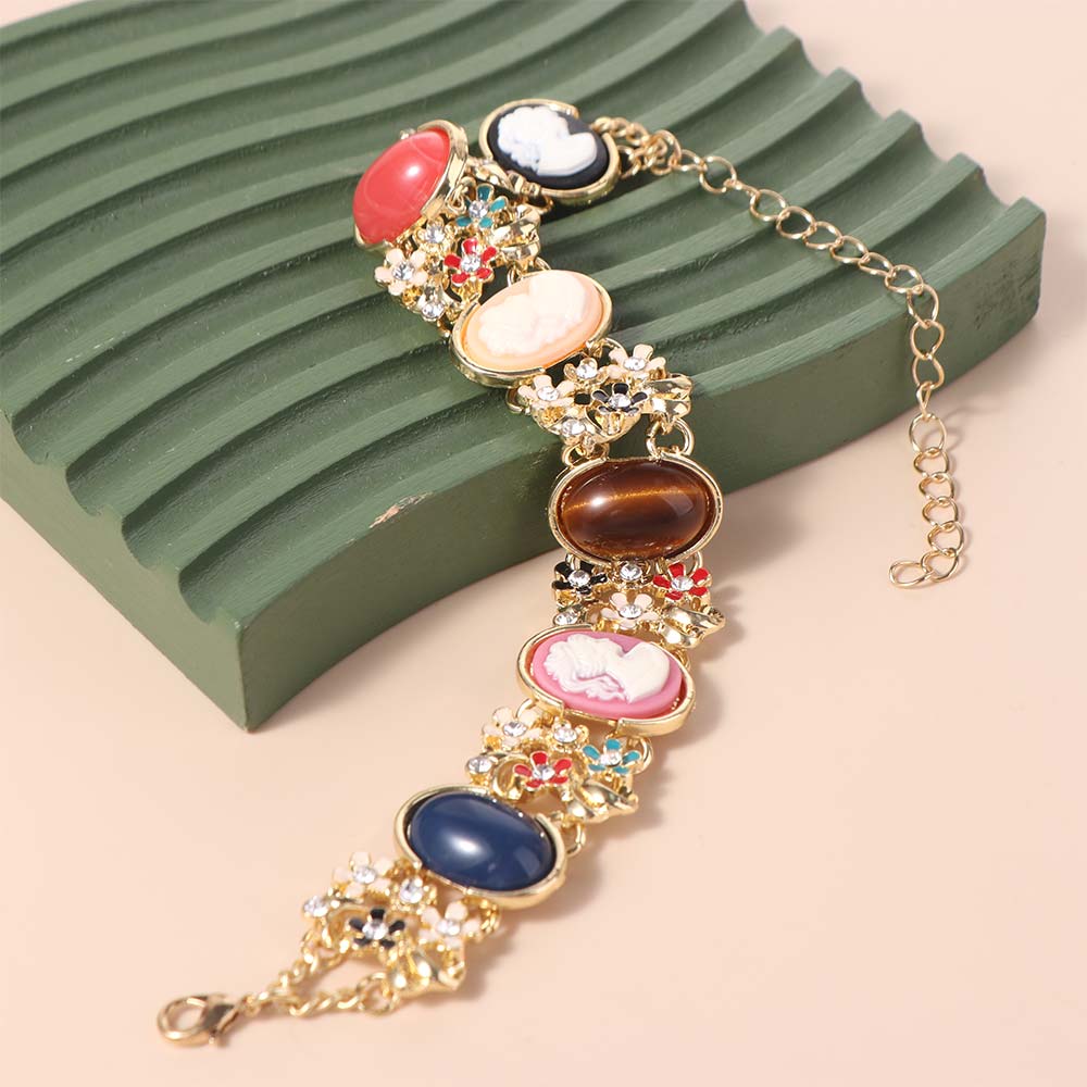 Resin Baroque Bracelet Flower Women's Hand Bracelet Retro Enamel Bangle  Jewelry Gifts