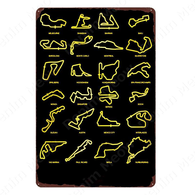 Vintage F1 Championship Metal Tin Sign, Racing Track Poster, Bar Cafe Club Wall Decoration, Grand Prix Circuit Iron Plaque,ZSS84