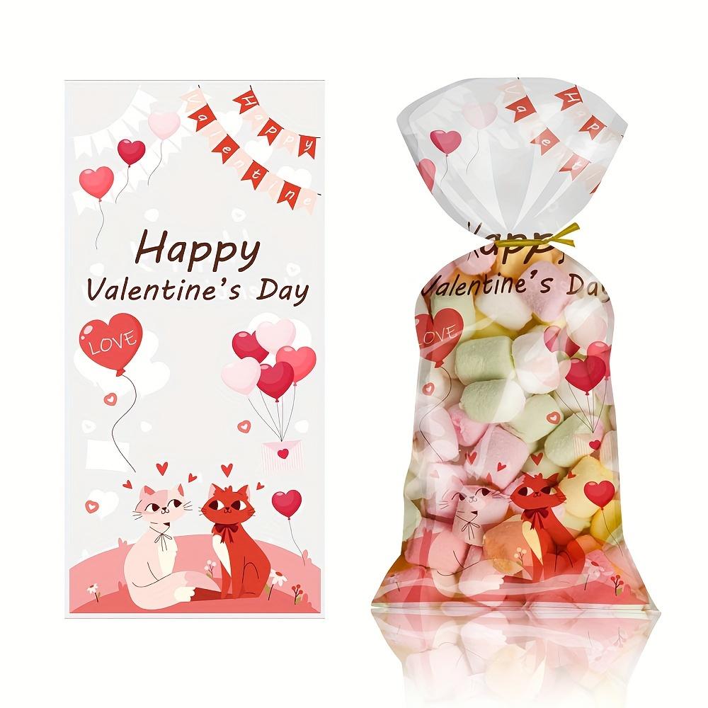 100 bucăți/pachet Saci pentru petrecere de Valentine Valentine Saci de bomboane din plastic pentru Valentine Saci de biscuiți 4 stiluri cu cravate răsucite pentru consumabile pentru petrecerea de Valentine