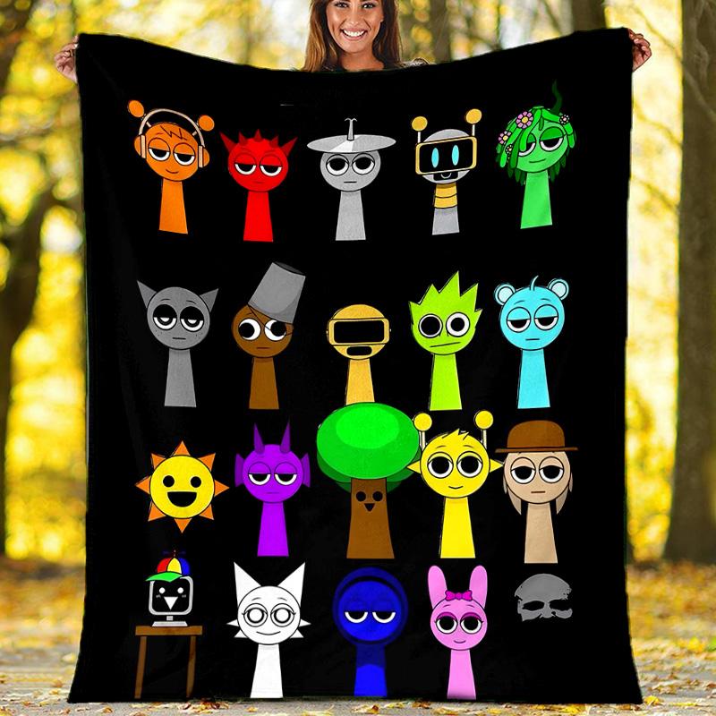 1pc SPRUNKI3 Theme Blanket - Digital Print, Polyester, Cozy for All Seasons, Perfect for Outdoor, Camping, and Travel
