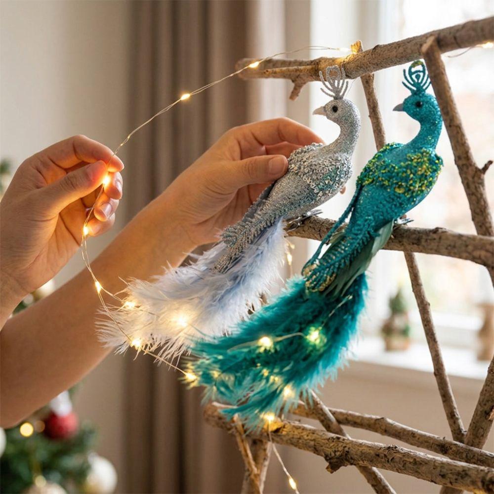 Built-In Clip Feather Bird Hanging Pendant Long Tail Faux Peacock Tree Hanging Home Decor