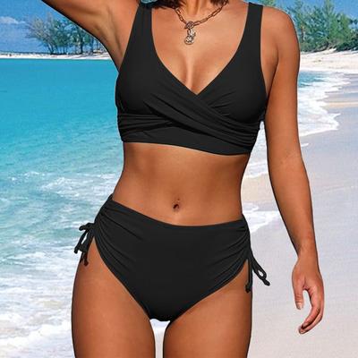 Sexy černý bikini set plavky pro ženy móda s nízkým pasem se stahovací šňůrkou plavky plavky léto pláž dovolená móda plavky