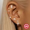 S925 Sterling Silver 2026 Daily Wear Geometric Splicing Opal Bow Diamond Cartilage Spiral Puncture Stud Earrings 16G