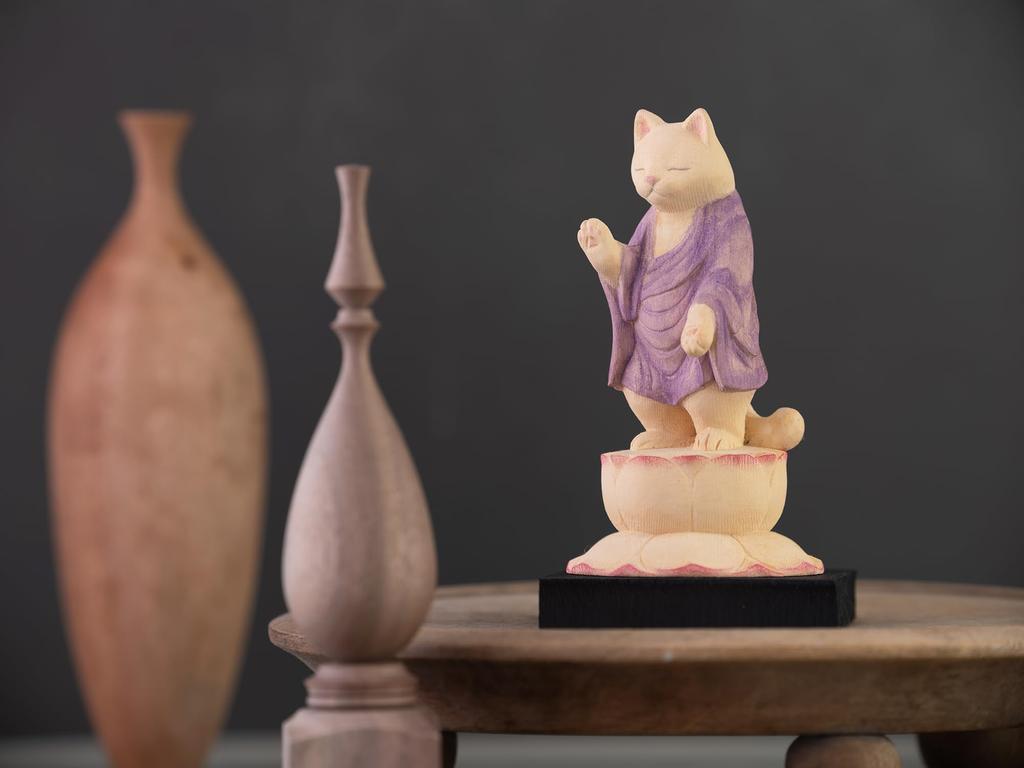 Katze Amida, Hüterin des Haustieres, besonderes Gebet im Kannoji-Tempel, Katzenholz, Glücksbringer, Feng Shui-Ornament, Neko Amida (kleine Größe) - Tiere, Service