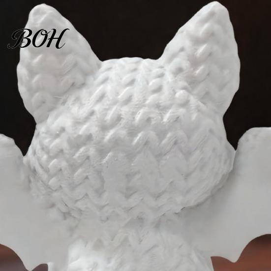 Bat Cat Ornament Festive Halloween Ornament, Knitted Texture Design Figure, Childlike Style Decor Mini Size Sculpture for Party Desk Shelf White
