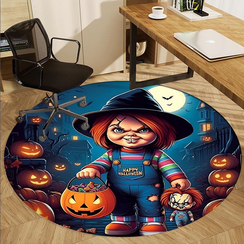 Bride of Chucky Pattern Round Rug, Indoor/Outdoor Mat, for Picnic, Gameroom, Bedroom, Office, Living Room, Home Decor Carpet, Birthday Gift