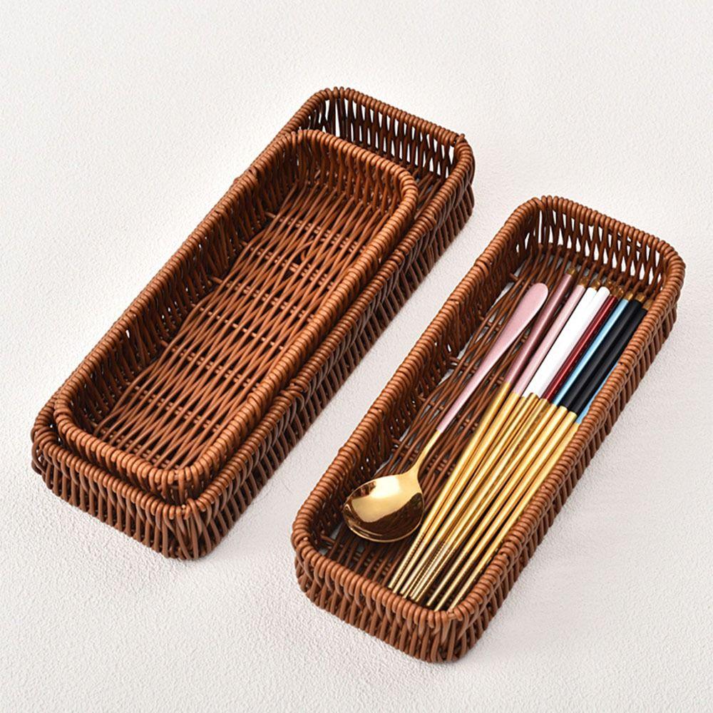 Bunter Rattanimitat Aufbewahrungskorb Haushalts-Servierkorb für Lebensmittel Heimdekoration