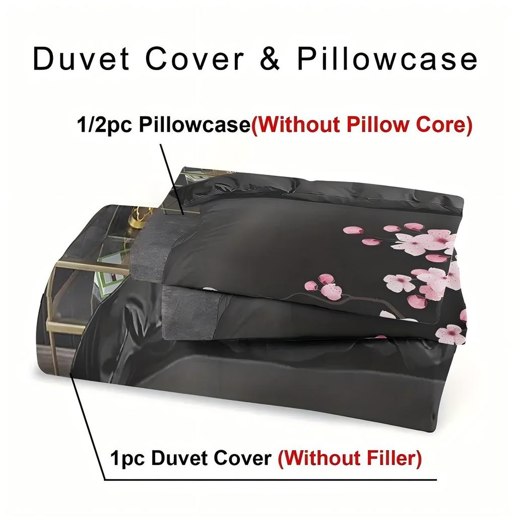 Comforter Japanese Pink Cherry Blossoms 3D Printed Set Fashion Art Exquisite Bedding Set Home Textiles S