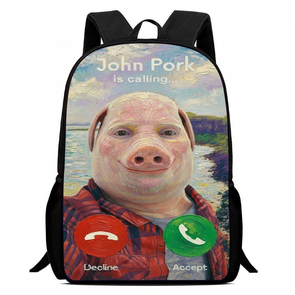 Zaino Johnpork Pig God con Stampa Geometrica per Adolescenti e Studenti