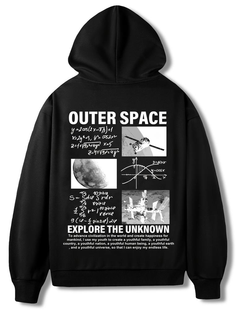 Space Theme Fun Graphic Printed Hoodie Men's Autumn and Winter Casual Fashion Long-sleeved Sweatshirt Daily Street Clothing