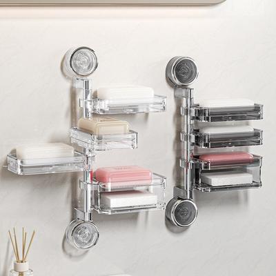 Toilet Suction Cup Style Rotating Soap Box Wall Mounted Non Perforated Soap Box Bathroom Storage Household Drainage Shelf ZF545