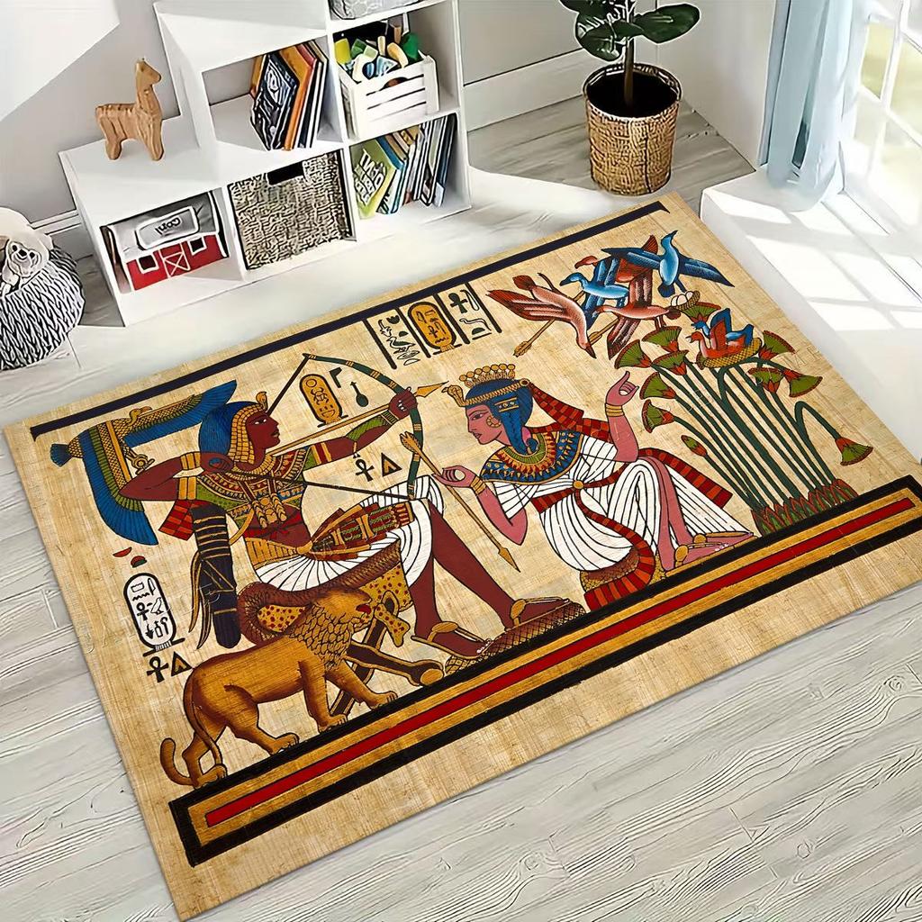 Ancient Egyptian Hieroglyphic Symbols Carved Murals Rug Carpet for Bedroom Living Room Sofa Doormat Decor,Kid Non-slip Floor Mat