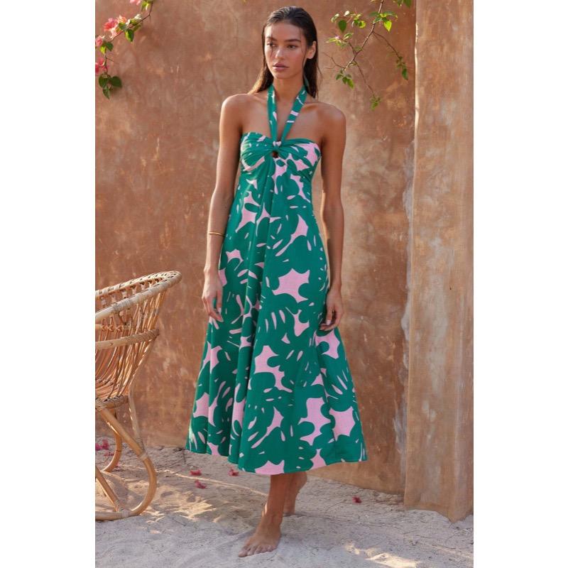 Summer Dress with Neck Hanging and Sleeveless Long Skirt for Women