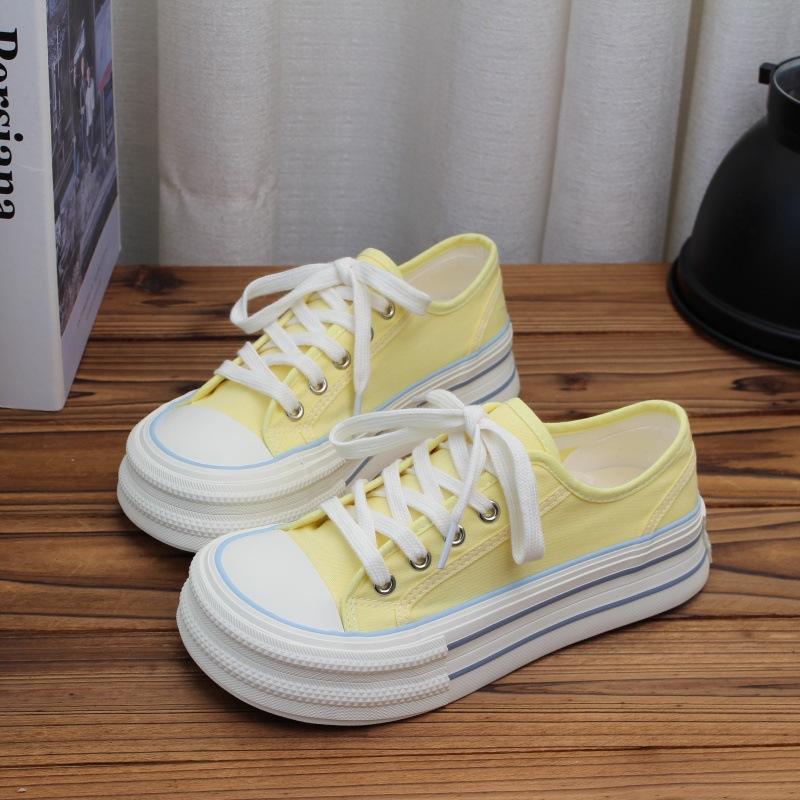 Scarpe da Ginnastica da Donna in Tela Autunnali Suola Spessa Scarpe Sportive Casual Comode Antiscivolo Moda Punta Tonda Stringate Scarpe con Plateau