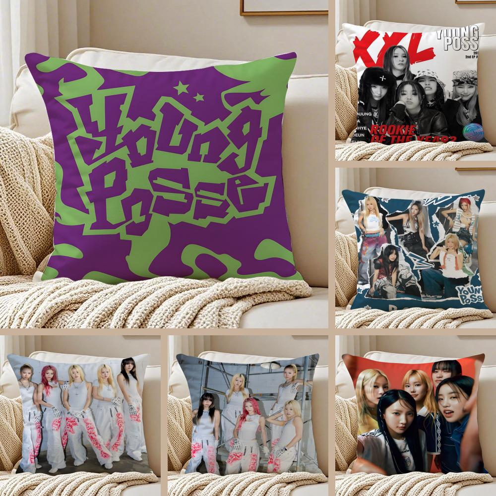 GirlGroup Kpop YYOUNG PPOSSE Cushion Cover Pillowcase Antidustmite Invisible Zipper Short Plush Sofa Cushion