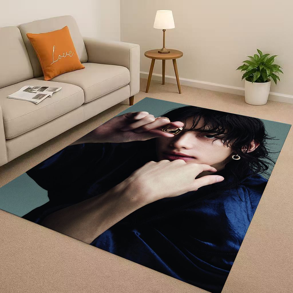 3D Kpop Hyunjin Star Art living Room Non-Slip Area Rug Soft Carpet for Bedroom Playroom and Sofa,Easy Clean Home Decor Doormat