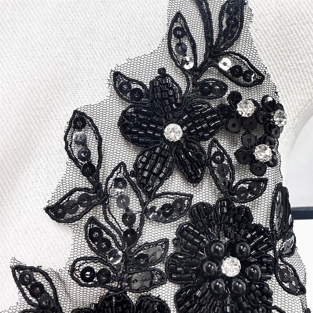 Floral Embroidered Beads Applique for Wedding Dress Evening Gown Sew On Collar Patches Beaded Sew On Patches Applique