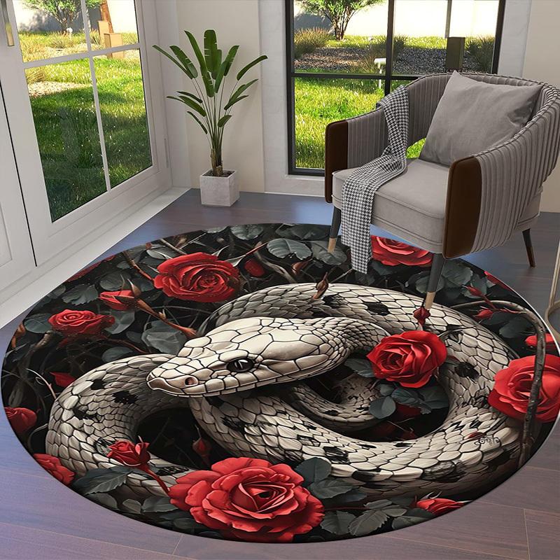 1pc Office Carpet Chair Mats Snake and Roses Circular Artwork Perfect for Decorating Office Chairss, Or Bedrooms.YDT405
