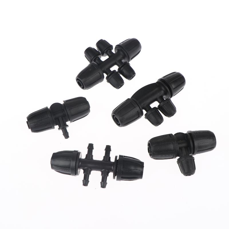 Black 5PCS PE Pipe Connector 1/2 Inch 3 4 6 Way Fittings Leakproof Durable for Drip Irrigation Garden Watering System