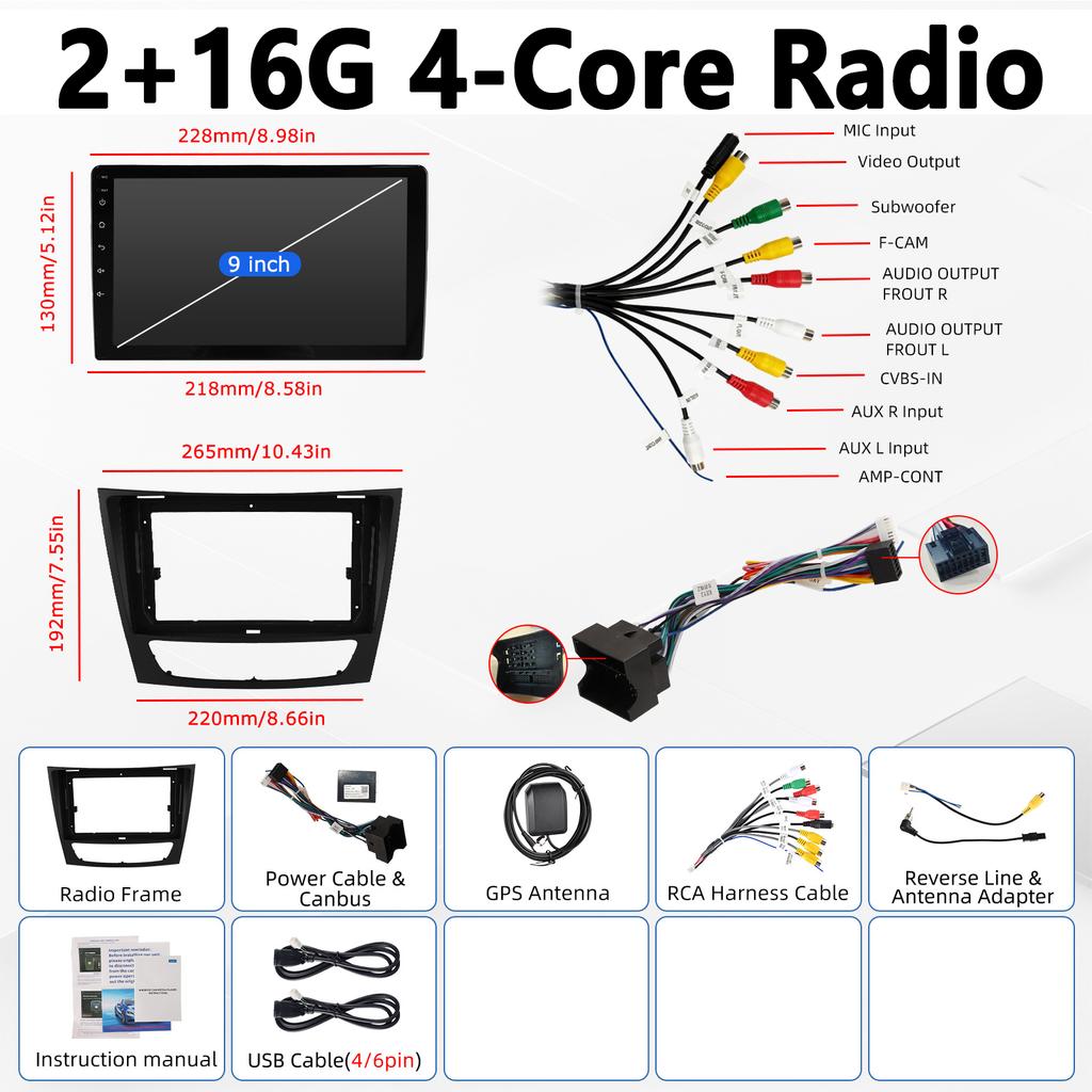 MOPECT 4+128G Carplay Android 15 Car Radio Player for Mercedes Benz E-Class W211 E200 E220 E300 E350 E240 E270 E280 W463 W209 W219 NO 2 Din 4G DAB+ DV