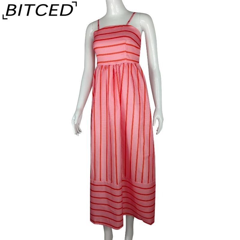 BITCED Spring/Summer Striped Strappy Backless Full-Skirted Fresh-Style Dress