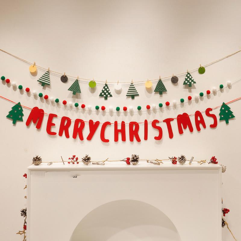 Christmas Party Furry Balls Flag Pendant with LED String Light DIY Handmade for Merry Christmas Holiday Decoration Xmas Pendant