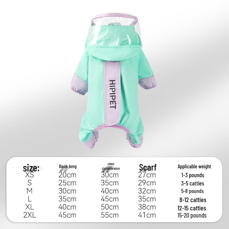 Four-Legged Dinosaur Dog Raincoat with 3D Tail – Waterproof for Medium & Large Breeds