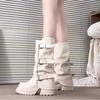 Wasteland Wind Brown High Heel Platform Knight Boots Women's Long Boots Martin Boots Wrinkled Tall Pile Long Boots