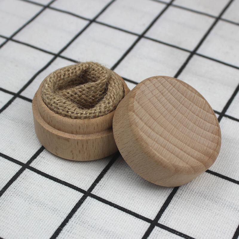 Round wooden box beech round ring box solid wood gift storage box earrings necklace