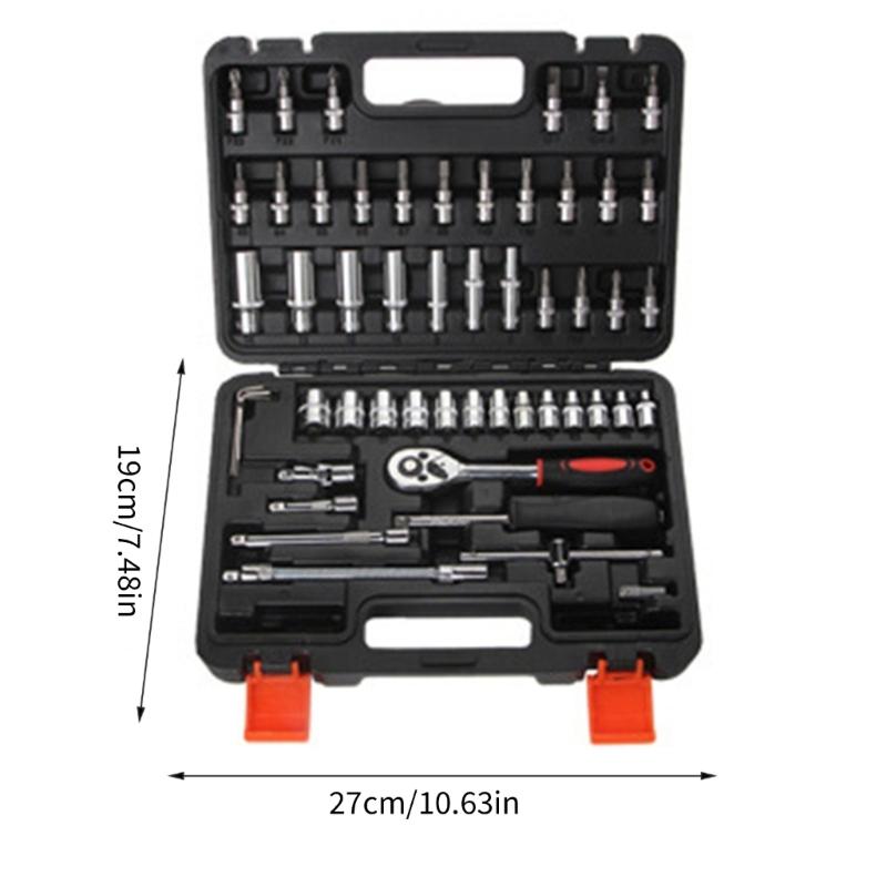Complete Mechanics Tool Kit 53 Piece Socket Wrench Set Metric Size With Case For Automotive Repair And DIY Projects