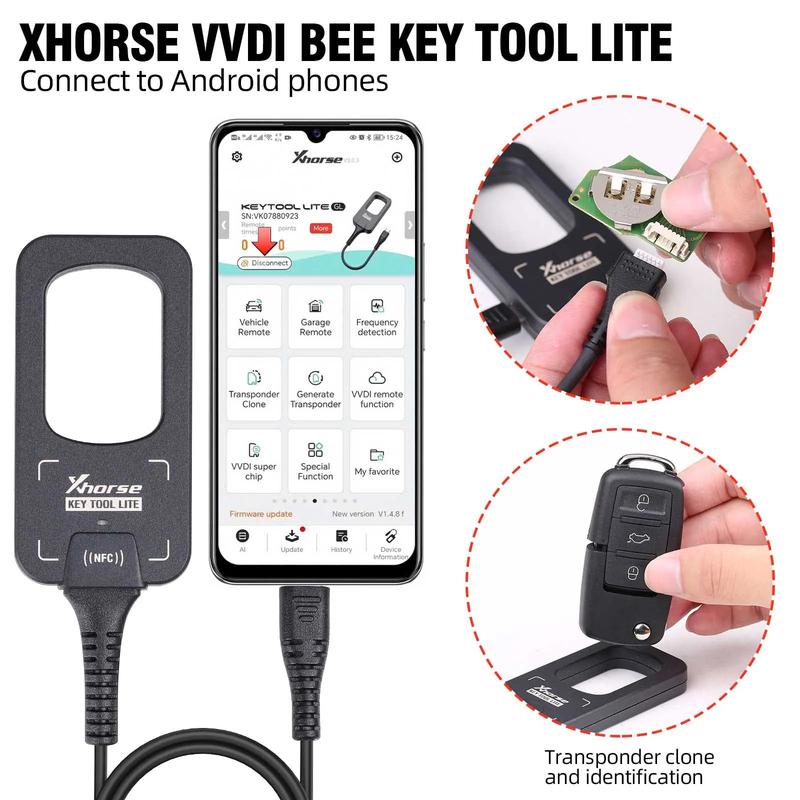 Xhorse VVDI BEE Key Tool Lite Frequency Detection Transponder Clone XKB501EN Wire Key Android Super Chip 4D4C Key Programmer