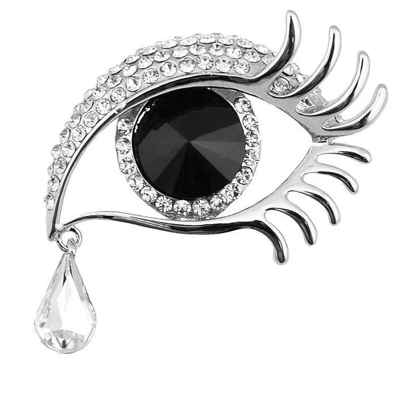 Modische tränenreiche großäugige Kristallbrosche Diamantbesetzte lange Wimpern Auge und Brustblumen UNISEX Bankettkleider Accessoires