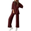 Completo Due Pezzi da Donna Moda Taglio Ampio Colore Unito Scollo Tondo Spacco Manica Corta Pantaloni Lunghi