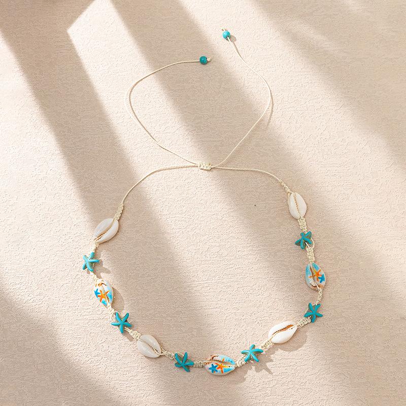 

2026 Summer Boho Cowrie Shell Choker Necklace for Women Girls Y2K Cute Blue Starfish Beads Collar Beach Vacation Jewelry Gift