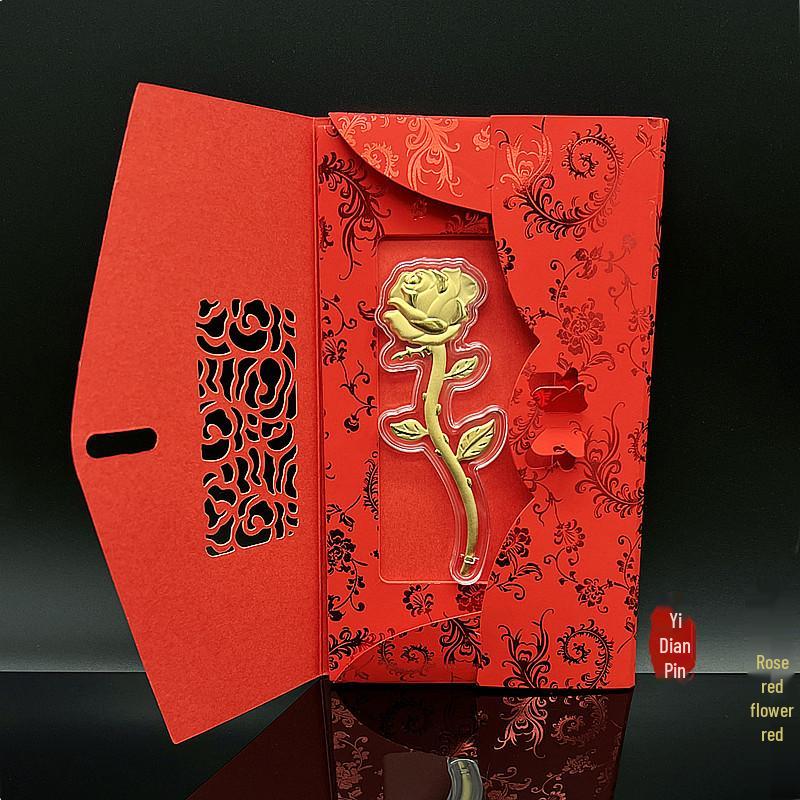 Pure 999 Gold Foil Rose Flower Red Envelope - Qixi Valentine s Day Gift