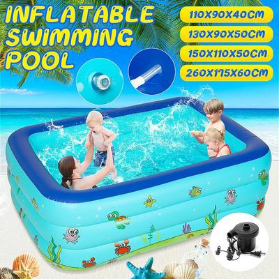 110cm-260cm Rectangular Inflatable Swimming Pool Paddling Pool Bathing Tub Outdoor Summer Swimming Pool for Kid Child Baby