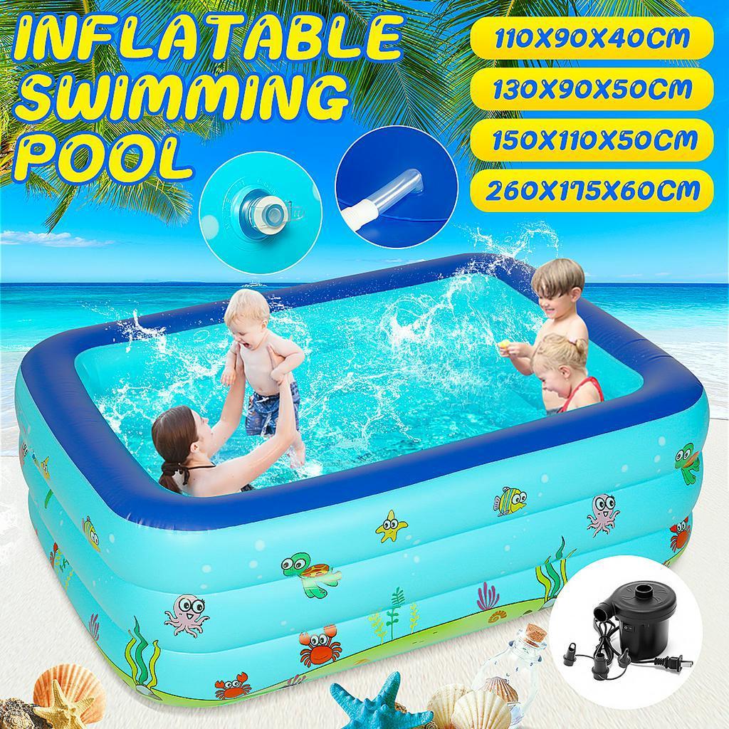 110cm-260cm Rectangular Inflatable Swimming Pool Paddling Pool Bathing Tub Outdoor Summer Swimming Pool for Kid Child Baby 1.1m