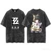 Hoshimi Miyabi Zenless Zone Zero Maid Tea Tray Double Sided Graphic Washed Crew Neck Short Sleeve Women And Men T Shirt