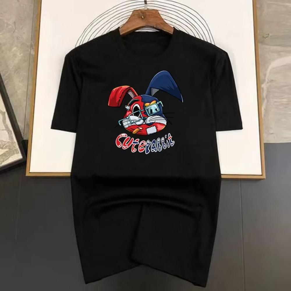 Colored Rabbit Print Summer High Quality Luxury T-shirt Men Women Cotton Short Sleeve  Casual Fashion Tees Oversized Streetwear