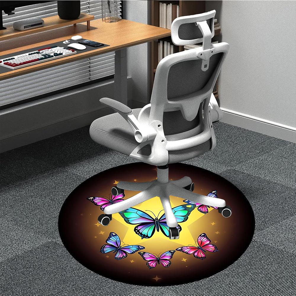 1pc Butterflies Star Office Round Rug, Non-slip, Soft and Durable Office Rug for Interior Decoration, Perfect for Office, Beautiful Decoration yy26032