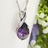 Korean Fashion Amethyst Teardrop Pendant Necklace, Silver Plated Women's Clavicle Chain