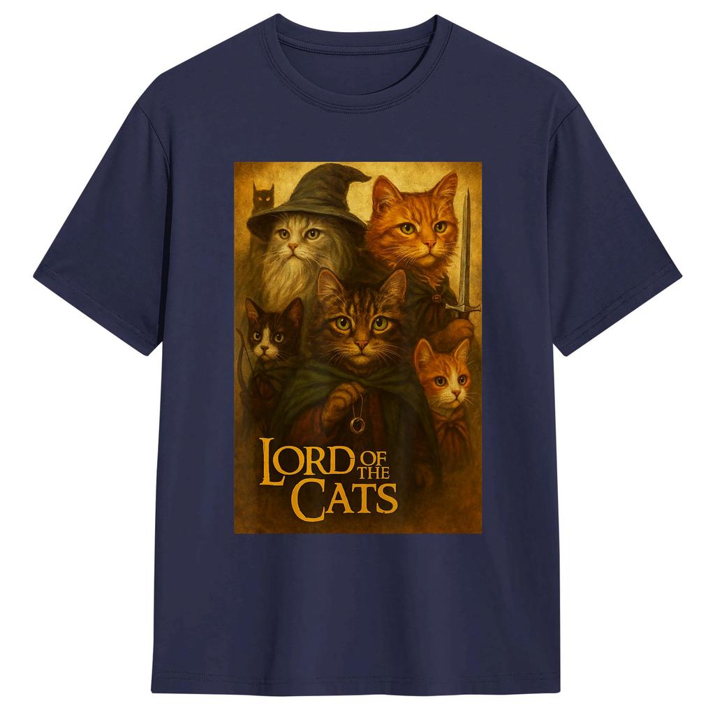 Lord of The Cats T Shirt for Men 100 Cotton Funny TShirt Crewneck  Tee Shirt Short Sleeve Clothing Plus Size