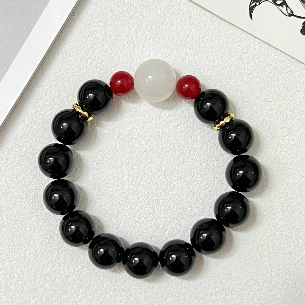 Natural Stone Bracelet for Women Semi-Precious Gemstone Beaded Bracelets 12mm Round Beads Obsidian Bangle Jewelry Gift