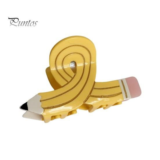 

Заколка для волос в форме карандаша для девочек, противоскользящие зубцы, заколка для волос, задняя головка для душа, коготь для волос в виде акулы, подарок для школьников жёлтый