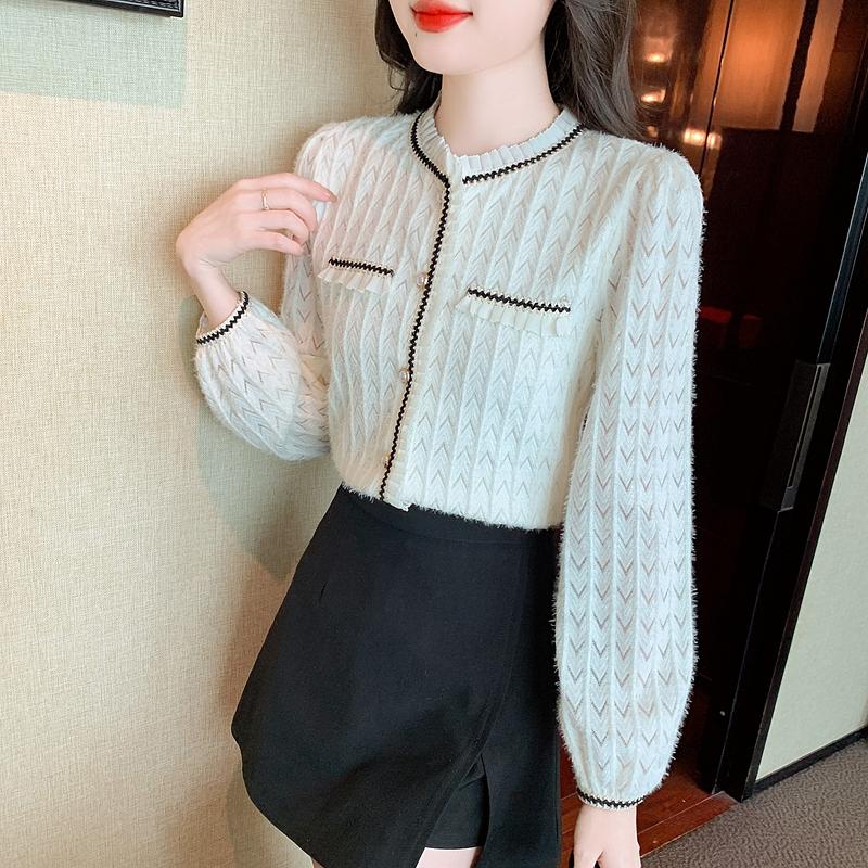 Winter Velvet Fashion New 2024 Long Sleeve O-Neck Office Lady Apricot Lace Blouse Shirt Women Tops Blouses Shirts J815