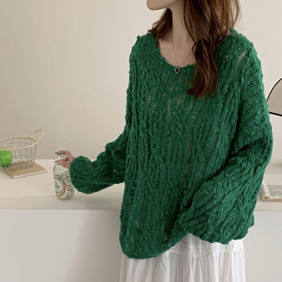 DIMANAF 2025 Sweaters Cardigan Autumn Wear Out Pullover Women Print O-Neck Sweaters Knitting Loose Pink Sweater