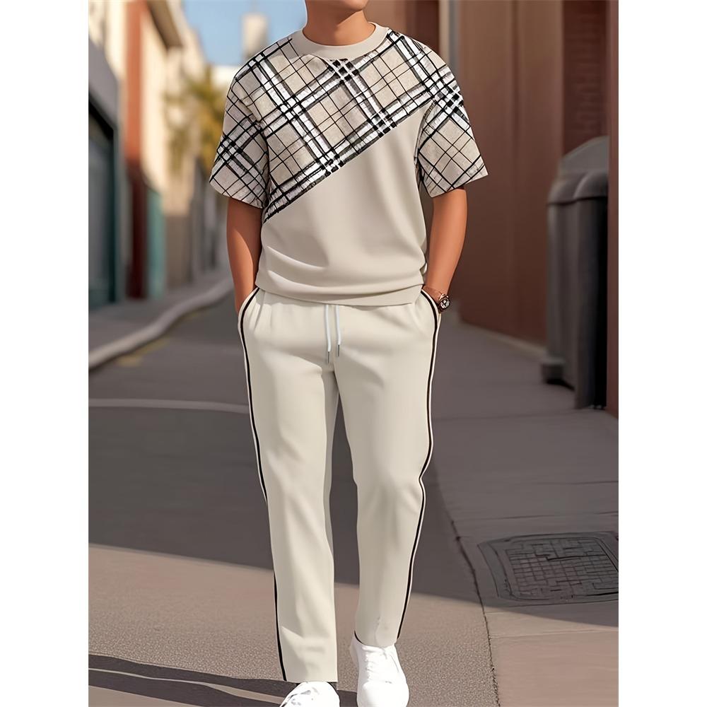 3D Navy Anchor Pattern Men's Set Summer Crew Neck Short Sleeve Shirt With Casual Trousers Two-Piece Set Casual Men's Set