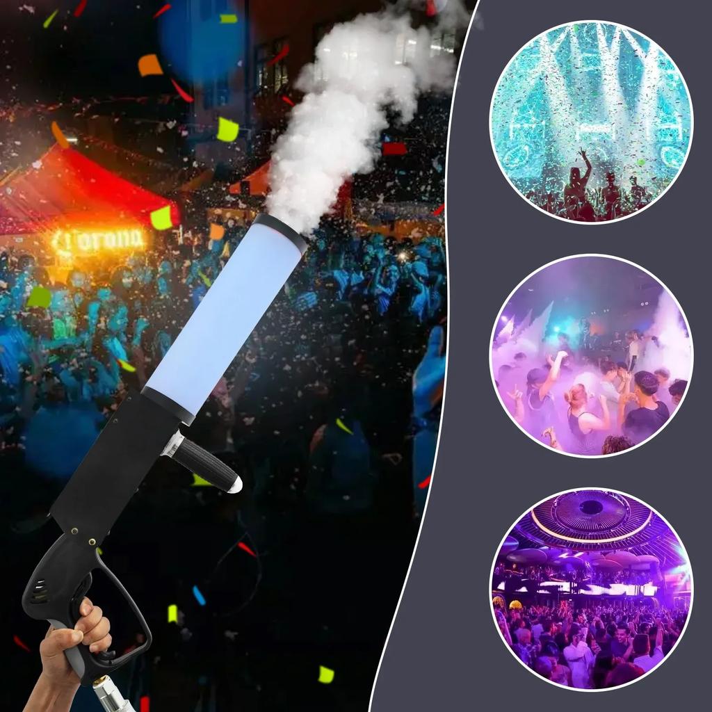 CO2 Handheld Fog Gun, 50W Stage Smoke Machine with LED Light Effects, DJ Special Effects Fog Gun