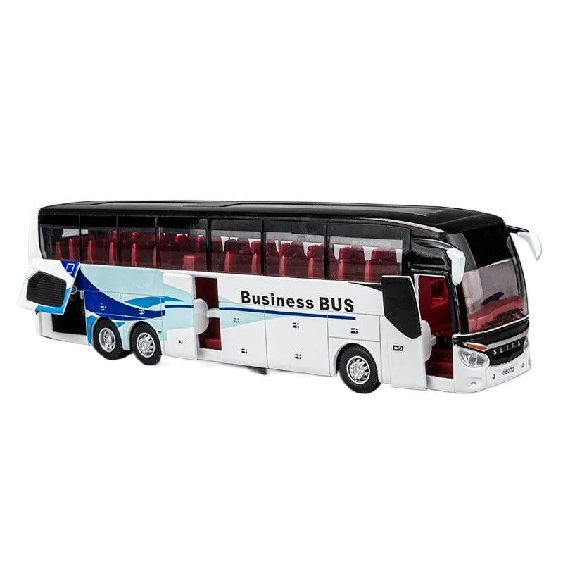 1/32 Scale Diecast Alloy SETRA Luxury Bus Model Children's Toy Car Business Travel Bus Pull Back Sound and Light Miniature